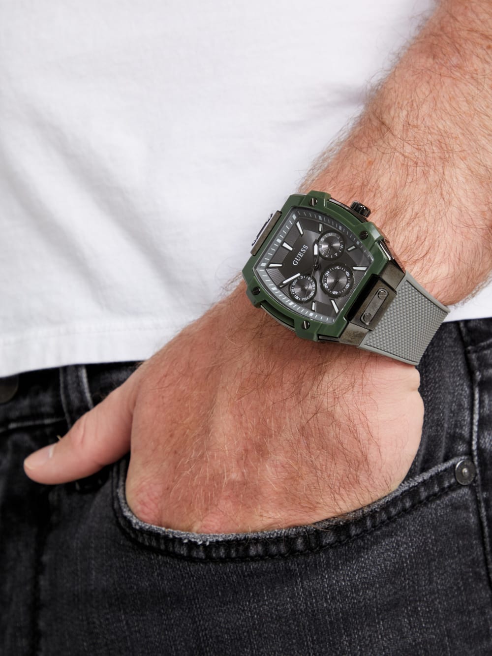 Green and Grey Silicone Multifunction Watch - Guess