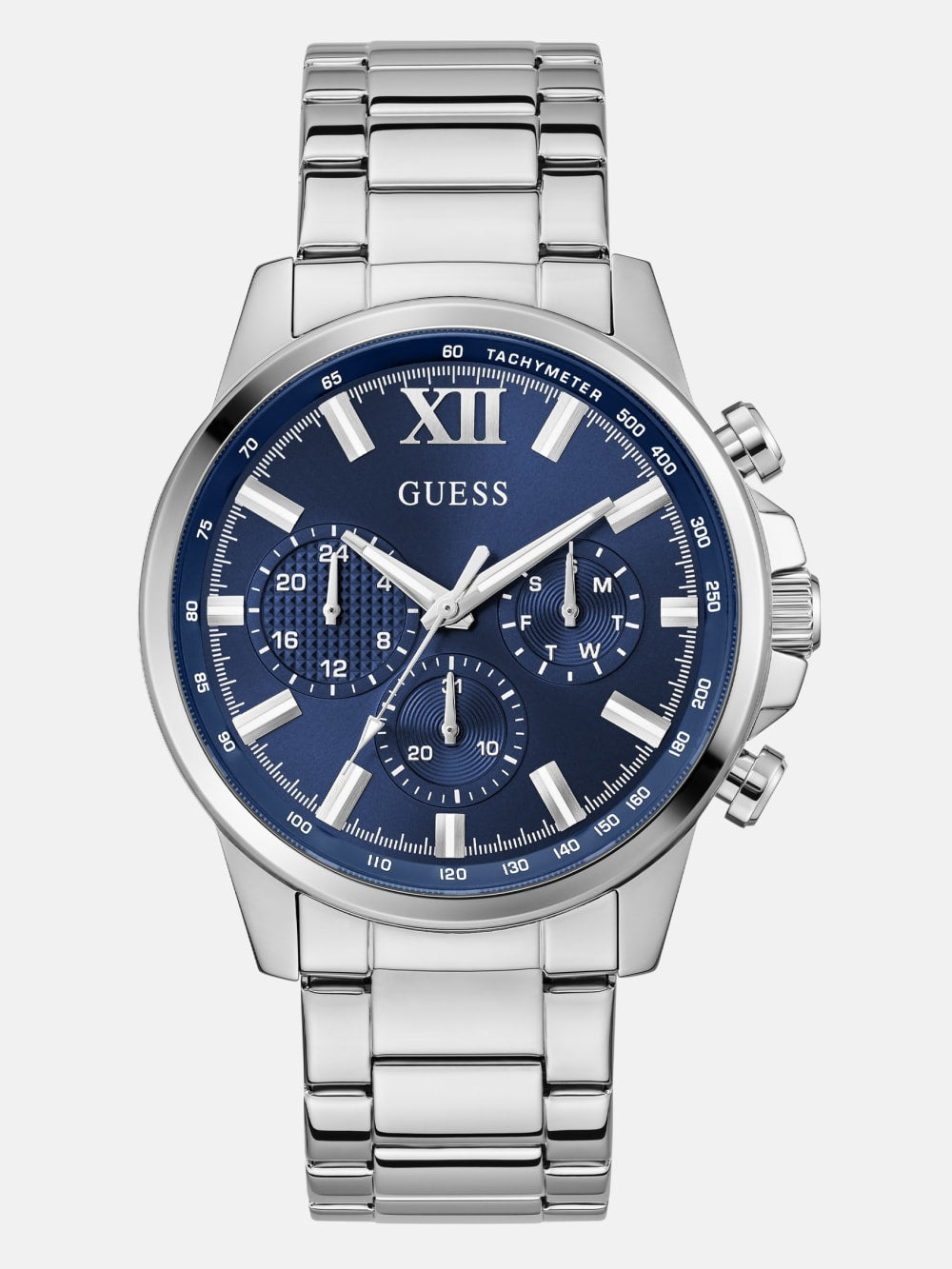 Silver-Tone and Blue Multifunction Watch - Guess