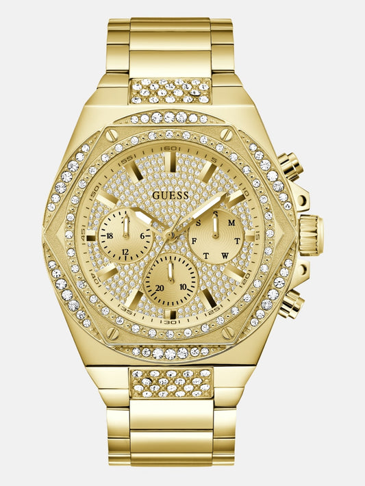 Gold-Tone Rhinestone Multifunction Watch - Guess
