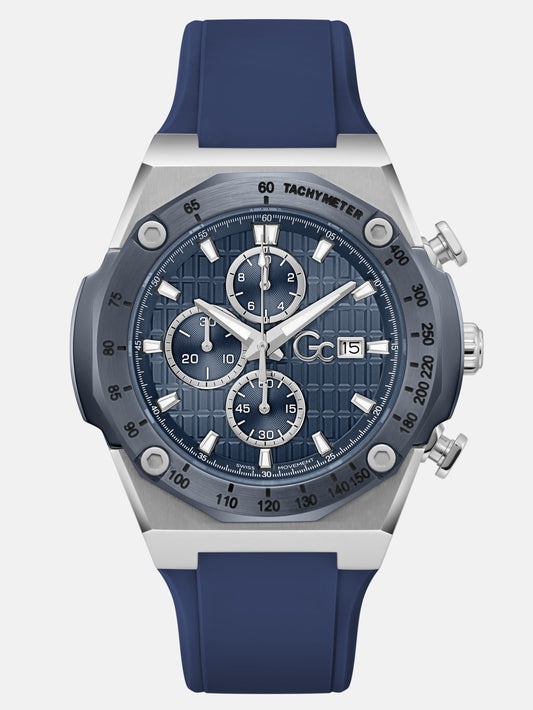 Gc Silver-Tone and Blue Chronograph Watch - Guess