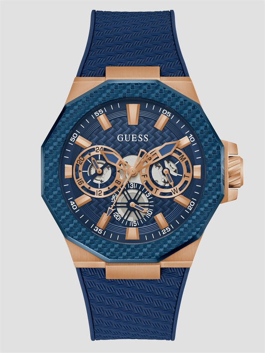 Rose Gold-Tone and Blue Multifunction Watch - Guess