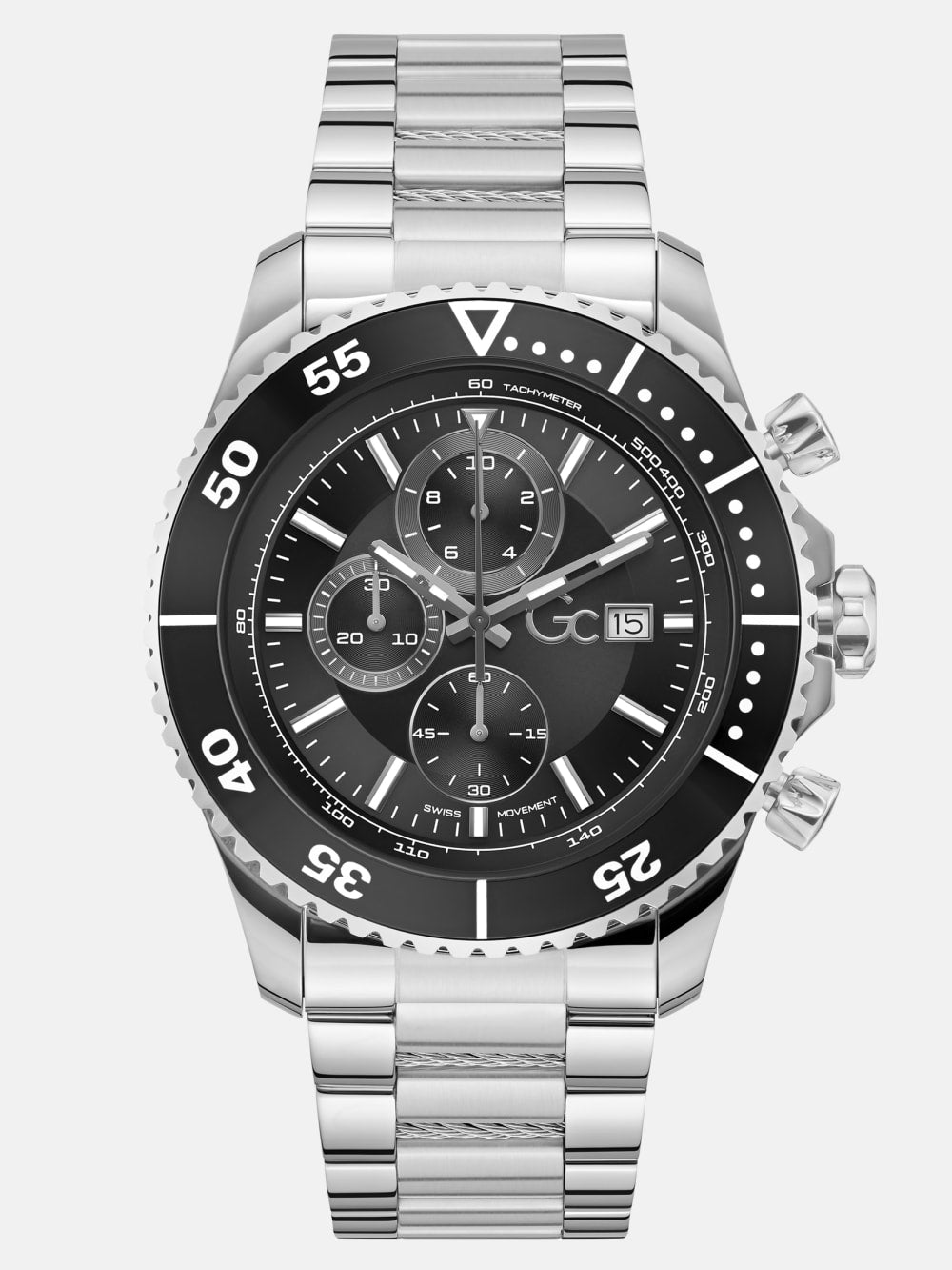 Gc Silver-Tone Chronograph Watch - Guess