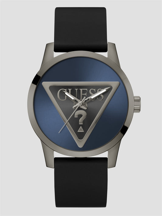 Gunmetal-Tone and Blue Analog Watch - Guess