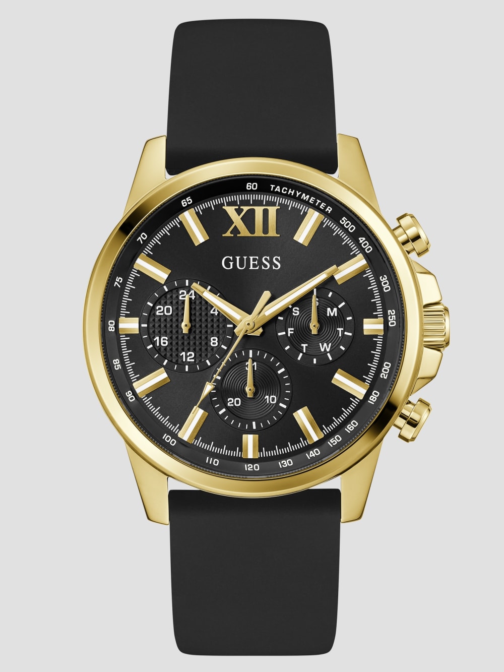 Gold-Tone and Black Silicone Multifunction Watch - Guess