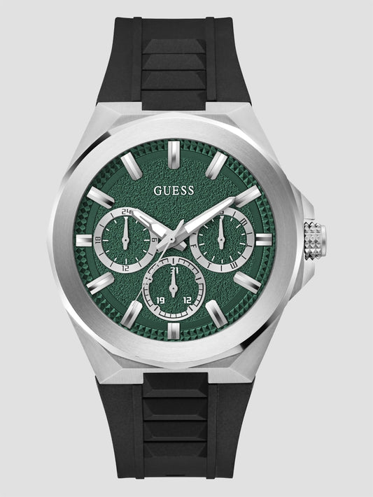 Silver-Tone and Green Multifunction Watch - Guess