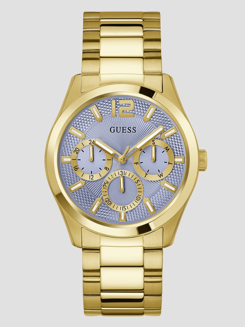 Gold-Tone and Textured Blue Multifunction Watch - Guess
