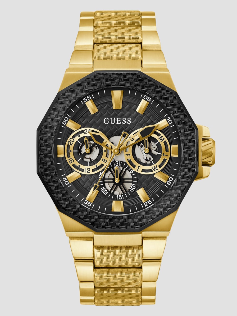 Gold-Tone and Black Textured Multifunction Watch - Guess