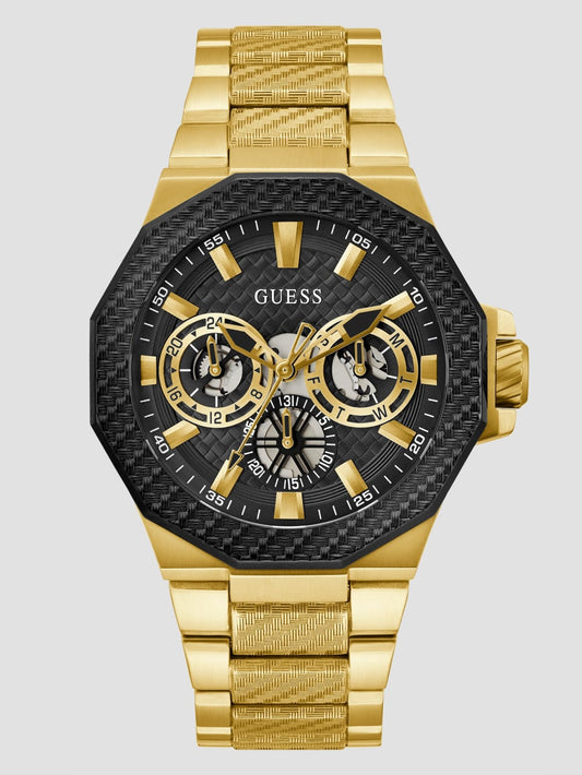 Gold-Tone and Black Textured Multifunction Watch - Guess