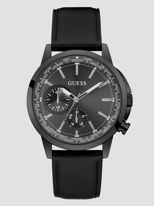 Black Leather Multifunction Watch - Guess
