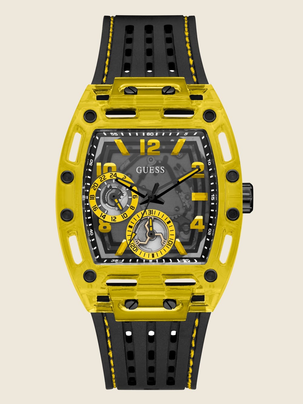 Yellow Exposed Dial Multifunction Watch - Guess