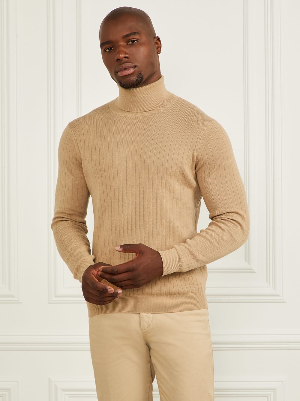 Turtleneck Wool-Blend Ribbed Sweater - Guess
