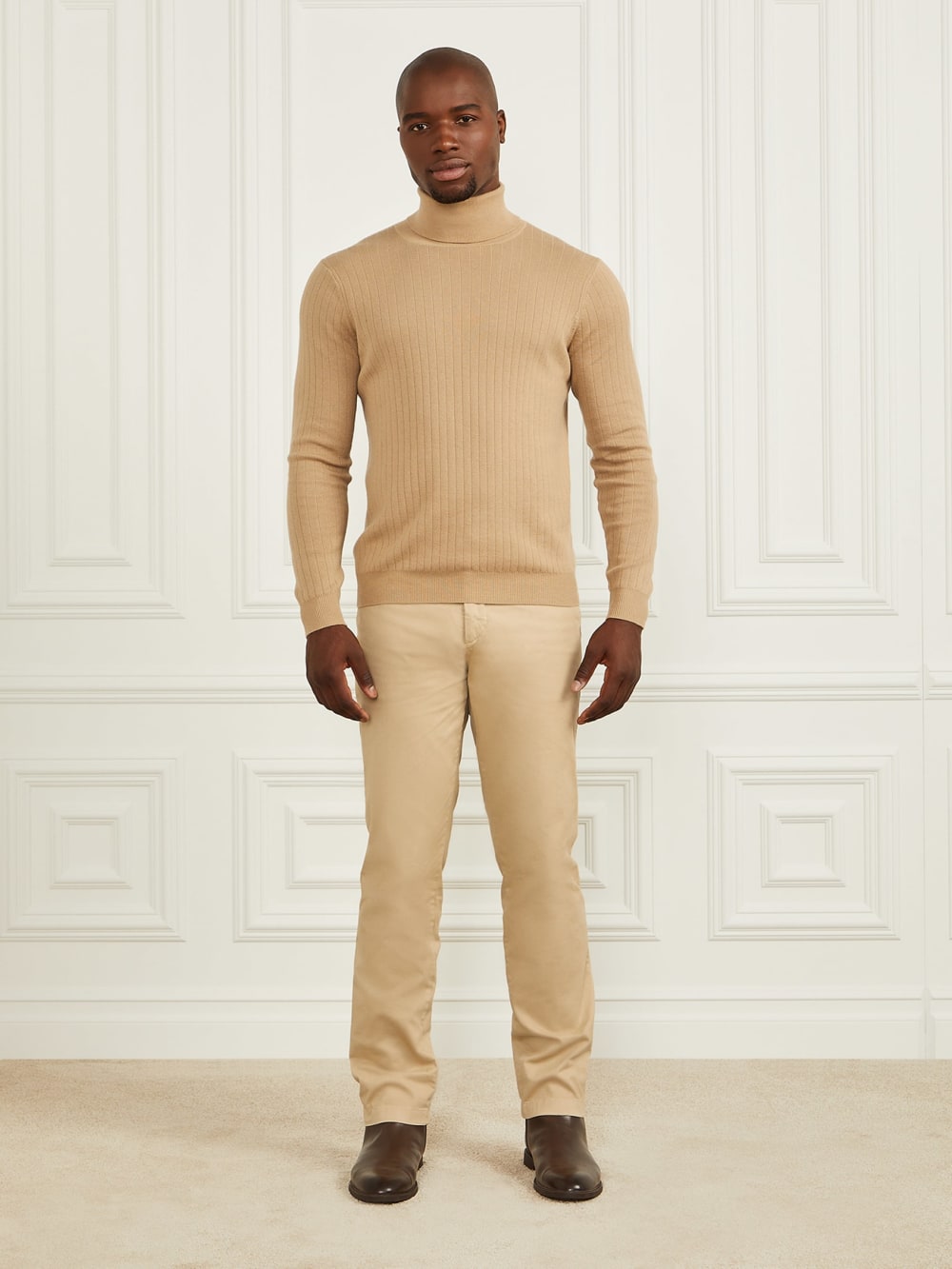 Turtleneck Wool-Blend Ribbed Sweater - Guess