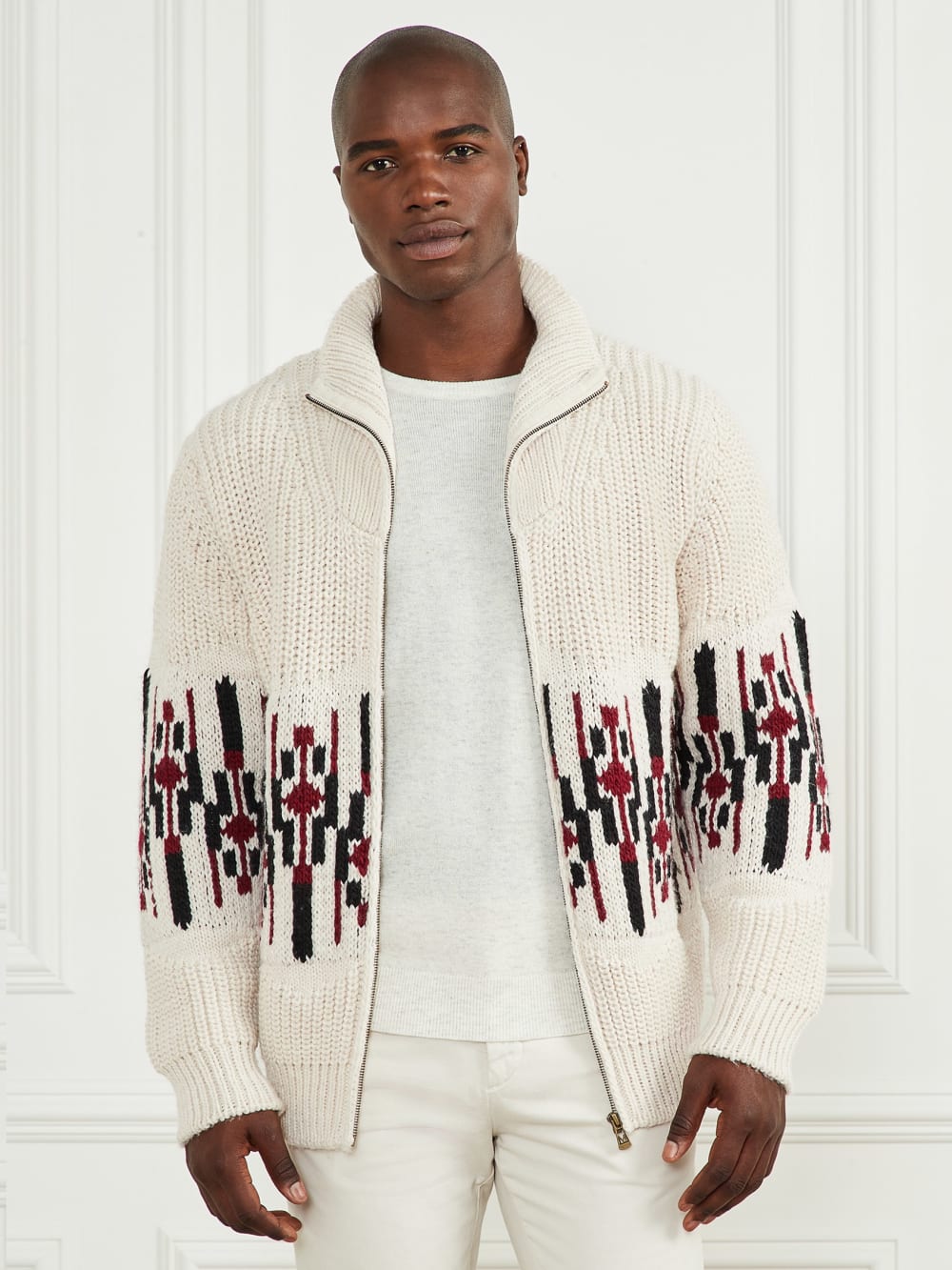 Jacquard High Neck Cardigan - Guess