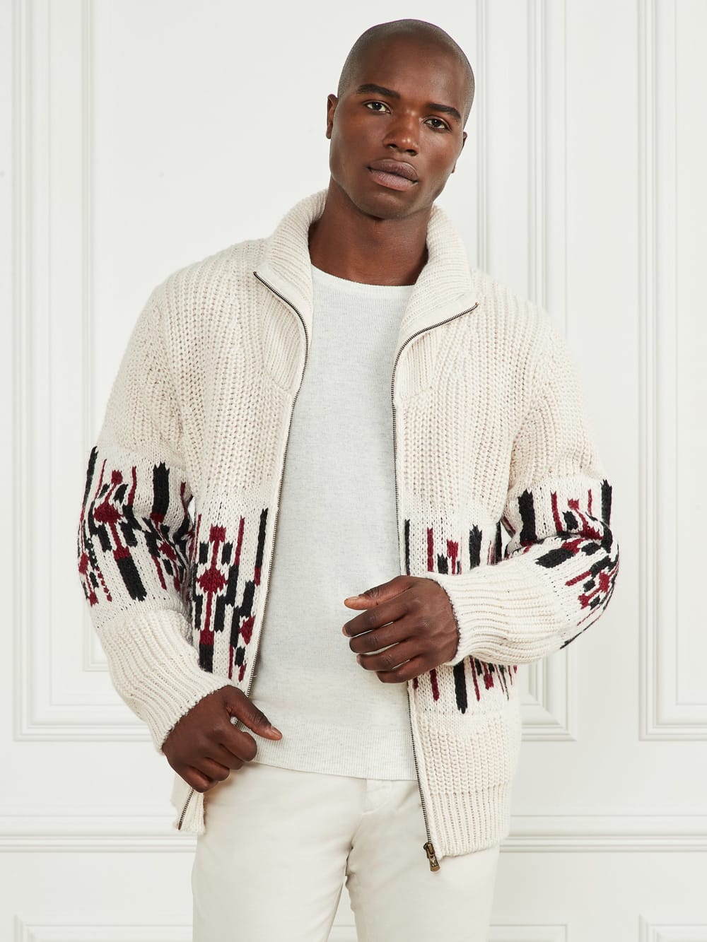 Jacquard High Neck Cardigan - Guess