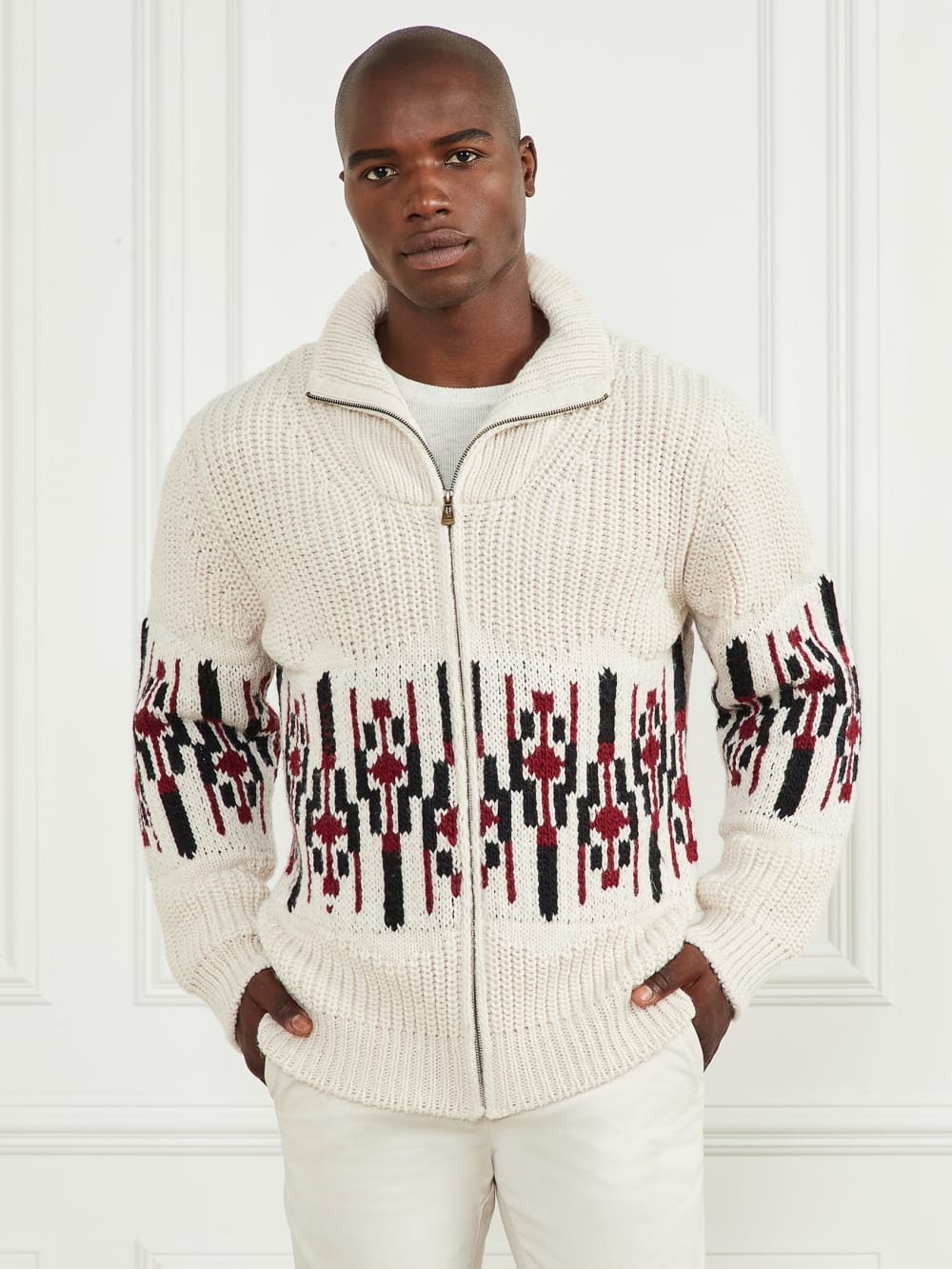 Jacquard High Neck Cardigan - Guess