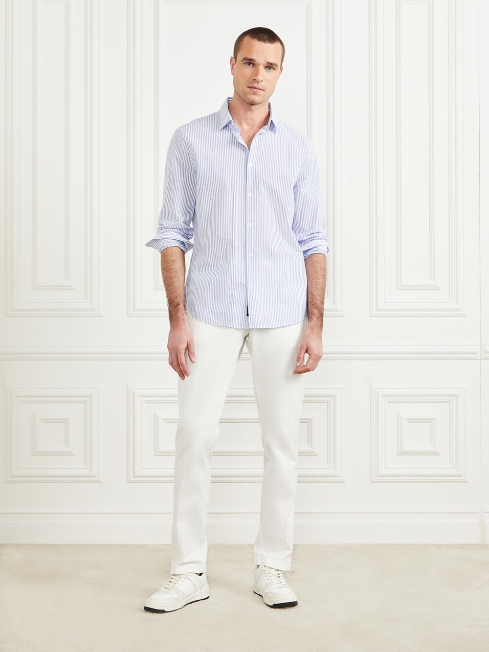Seersucker Italian Notched Cuff Shirt - Guess