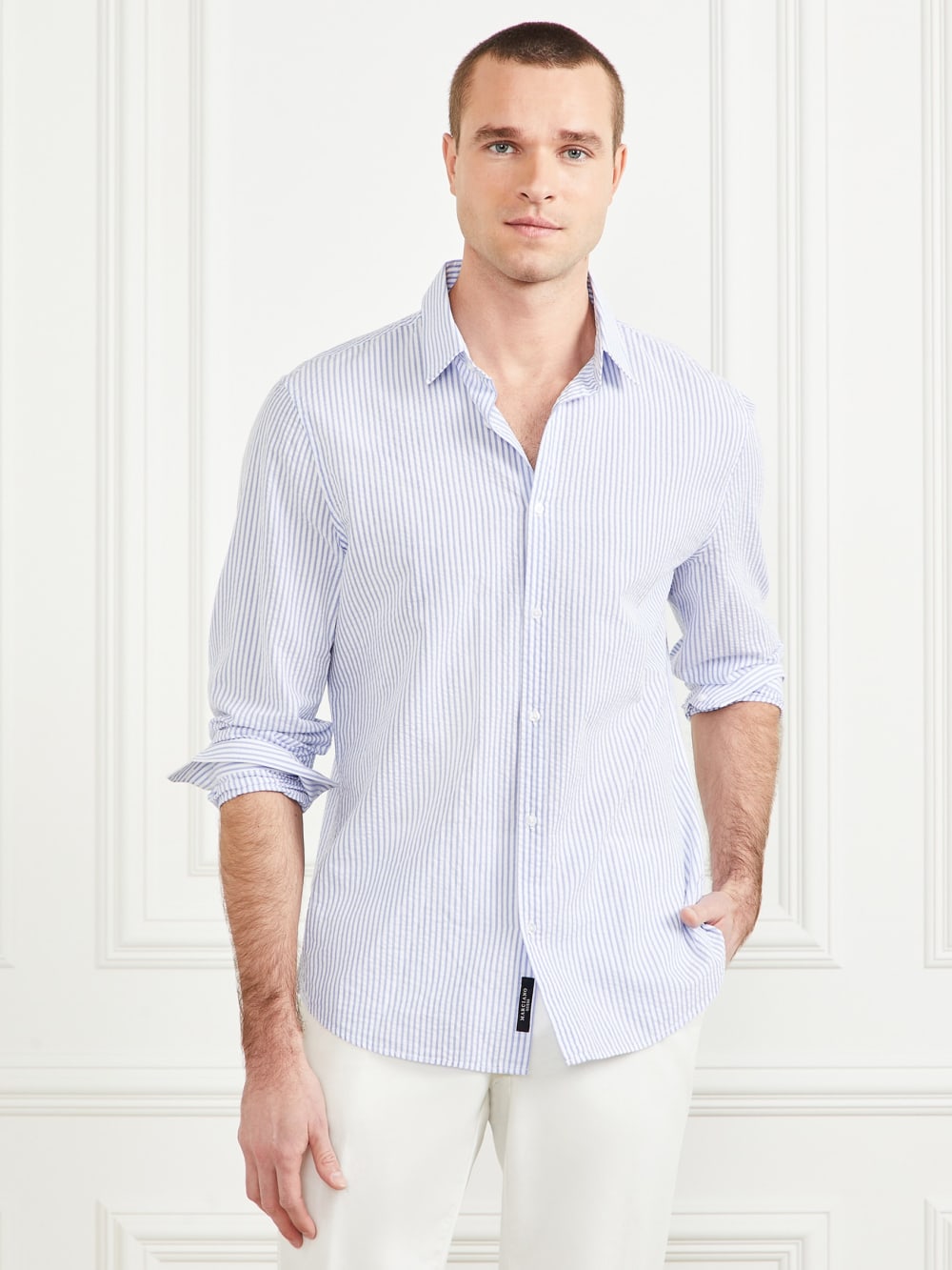 Seersucker Italian Notched Cuff Shirt - Guess