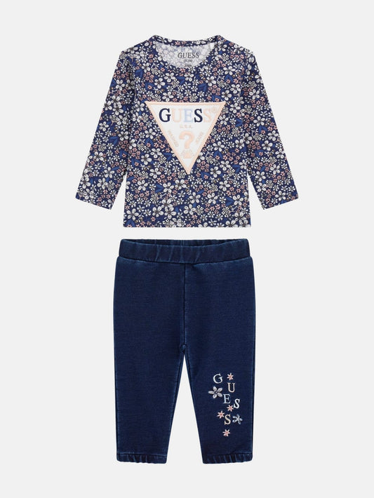 Floral Logo Tee and Knit Pants Set (0-24M) - Guess