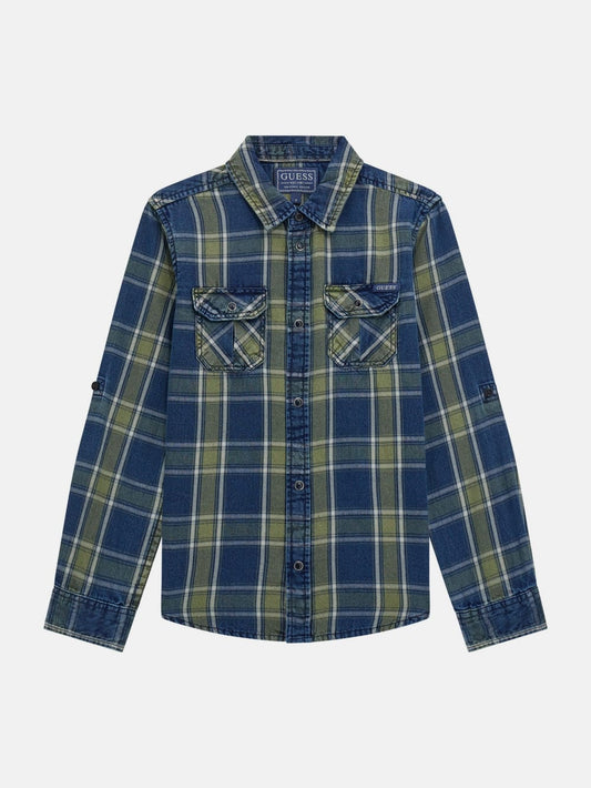 Plaid Twill Long-Sleeve Shirt (7-16) - Guess