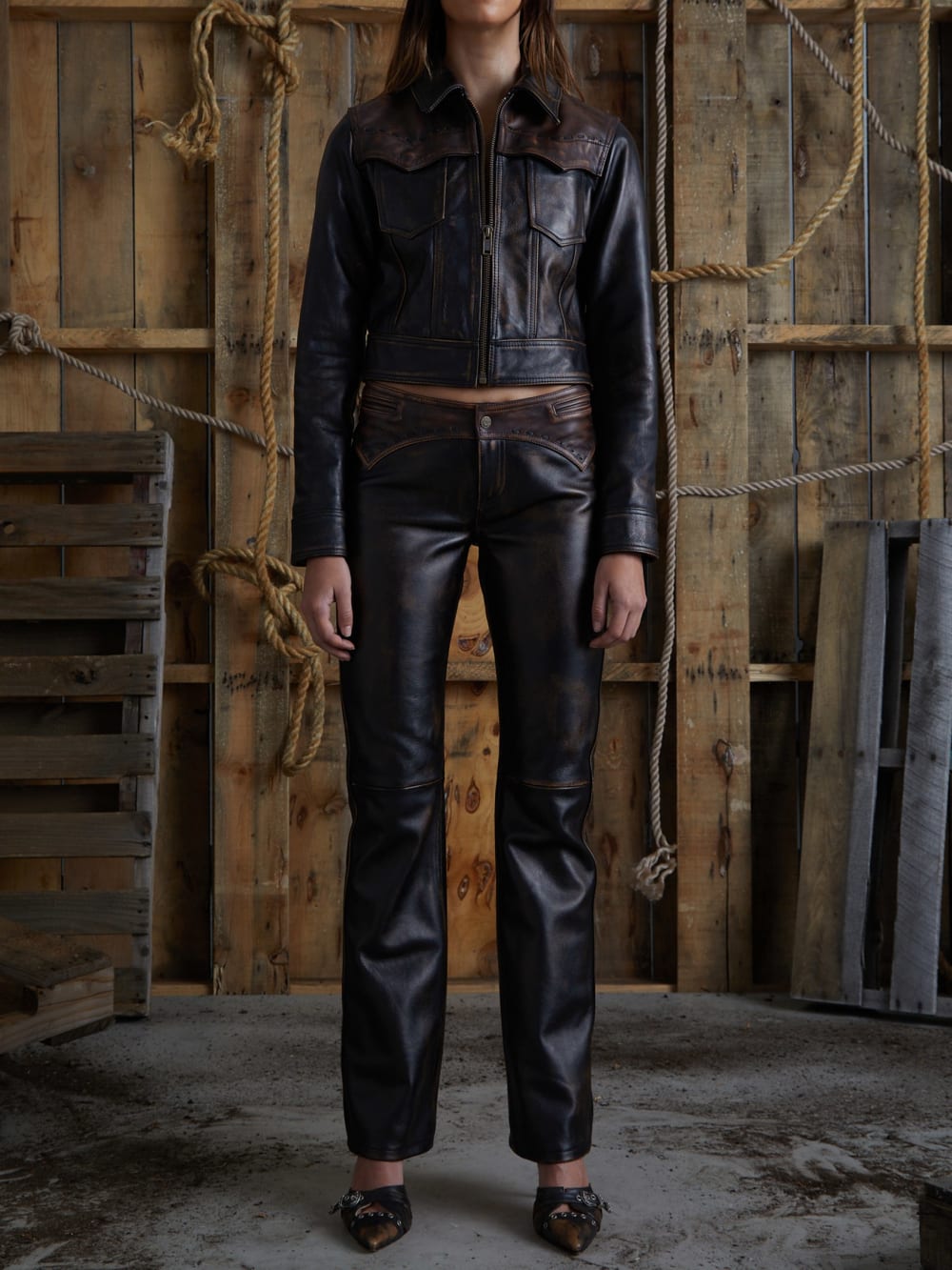 colorblock leather jacket - Guess