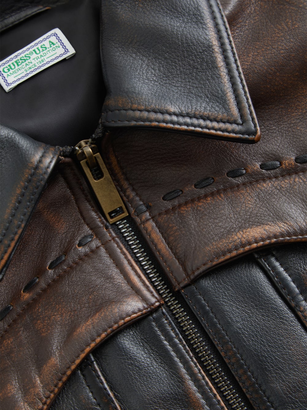 colorblock leather jacket - Guess
