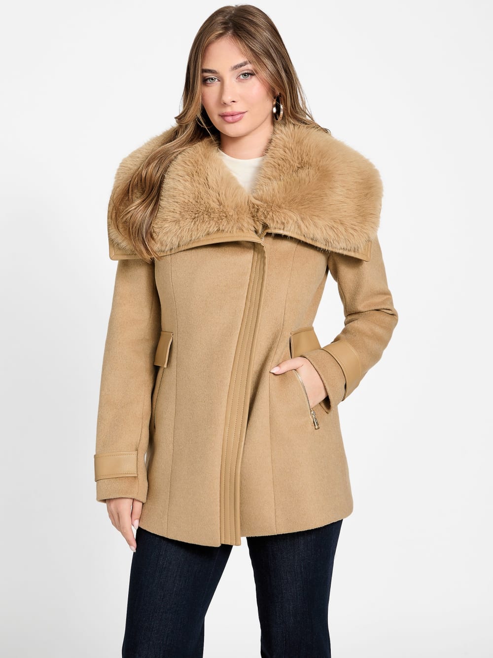 Lilia Faux-Fur Collar Coat - Guess