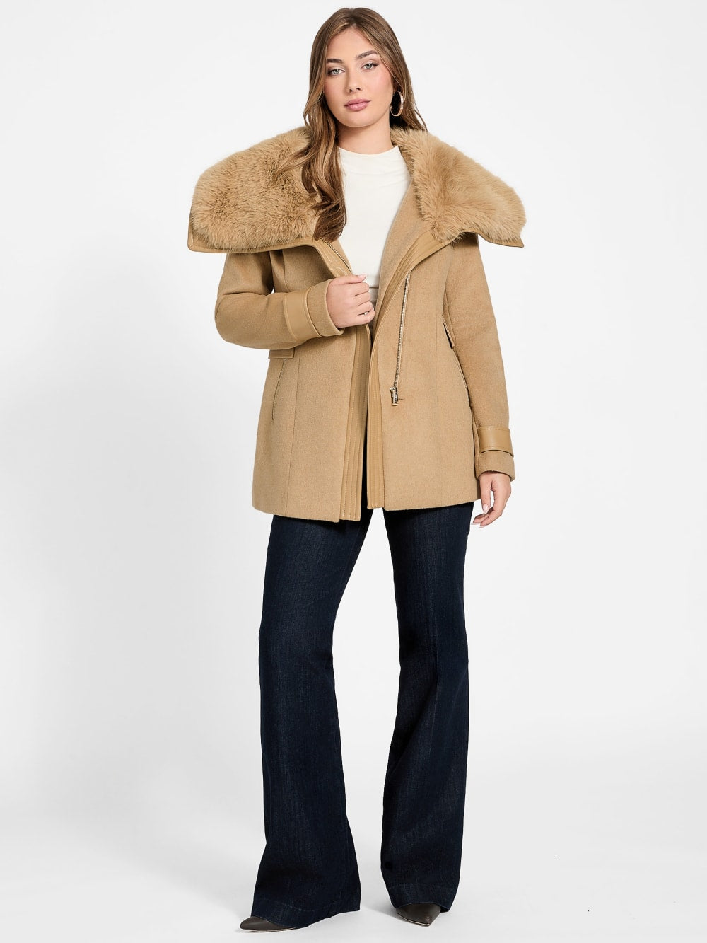Lilia Faux-Fur Collar Coat - Guess