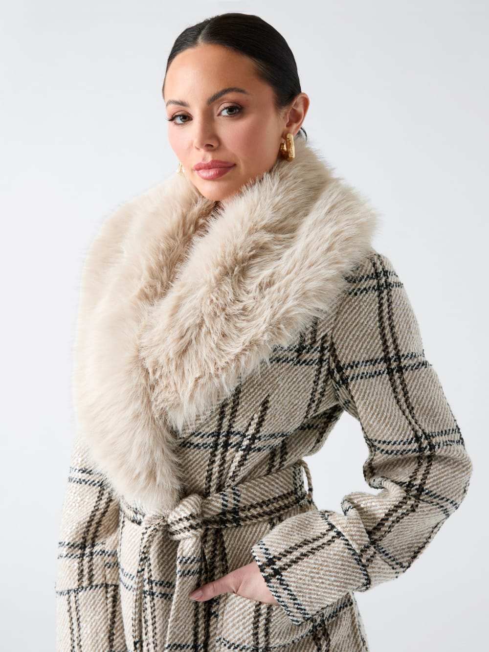 Charlize Sequin Plaid Wrap Coat - Guess