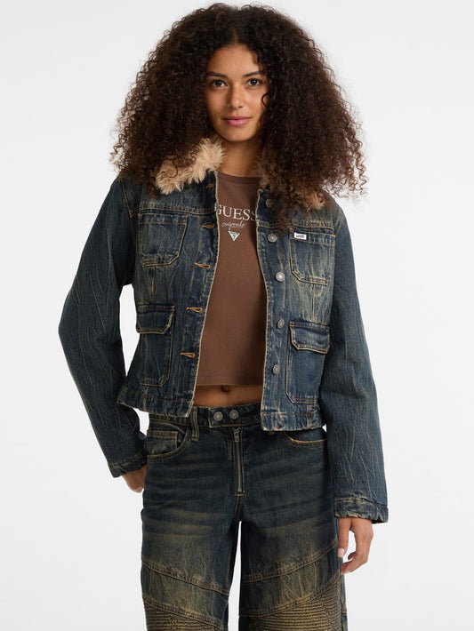 GUESS Originals Faux-Fur Denim Aviator Jacket - Guess