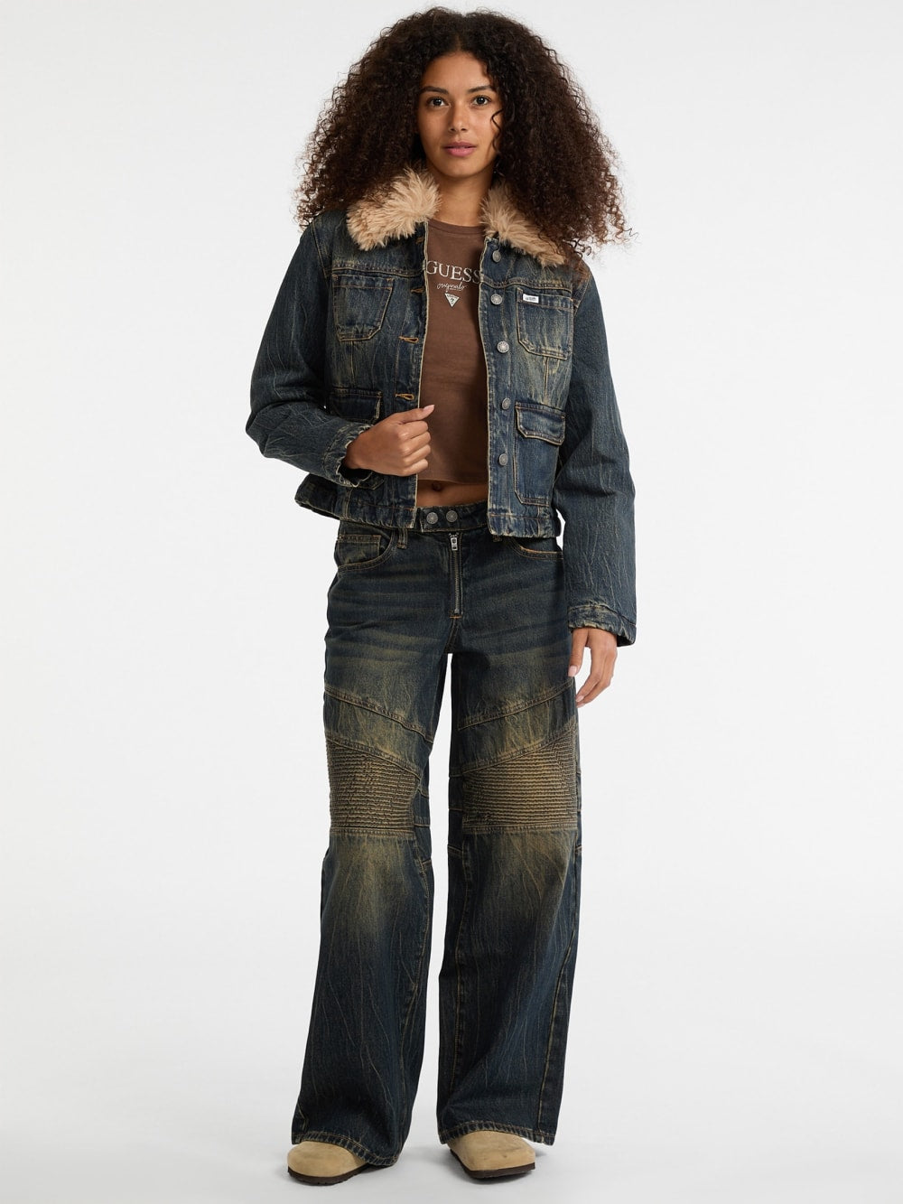 GUESS Originals Faux-Fur Denim Aviator Jacket - Guess