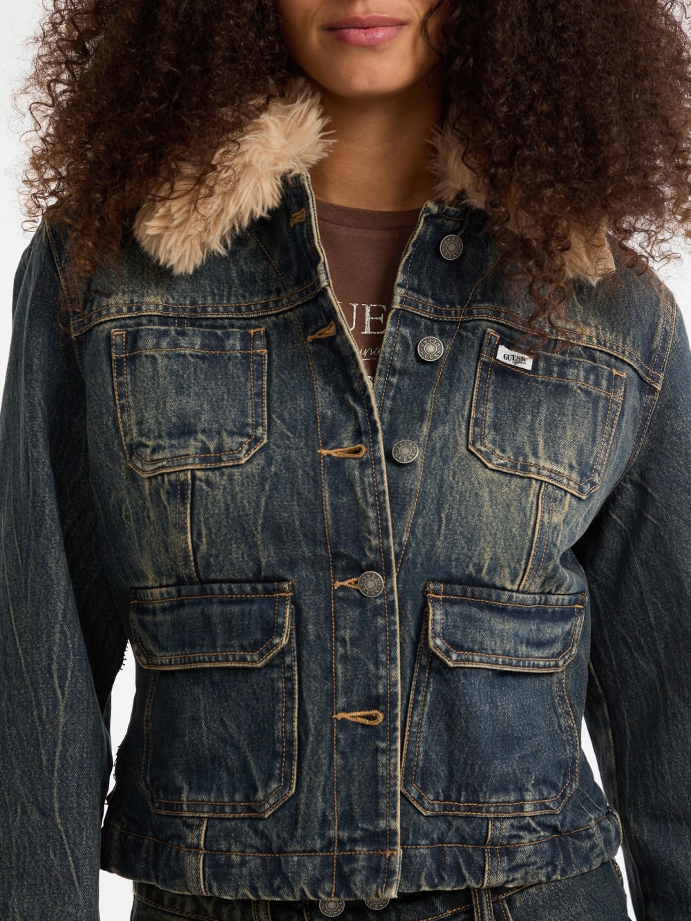 GUESS Originals Faux-Fur Denim Aviator Jacket - Guess