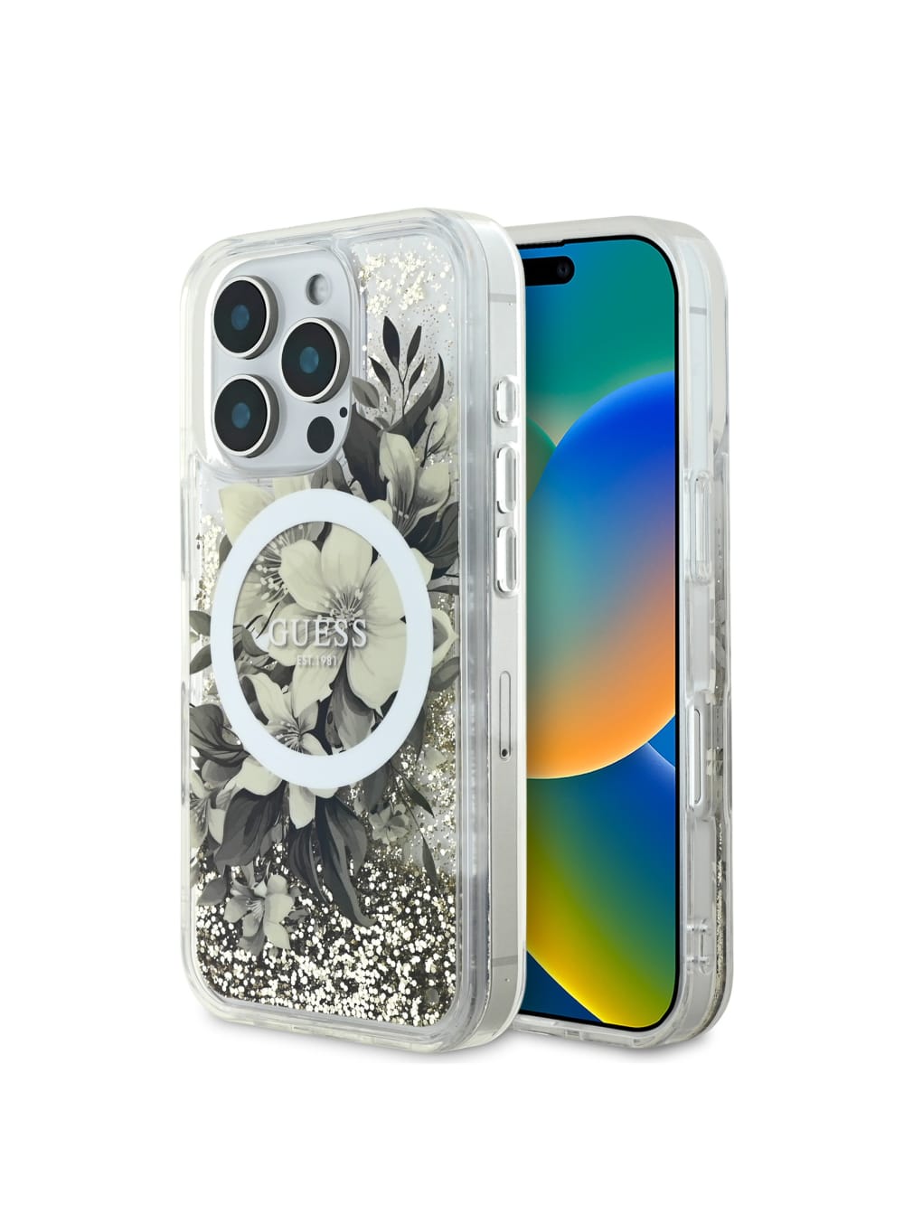 Liquid Glitter Flower iPhone 16 Pro Case - Guess