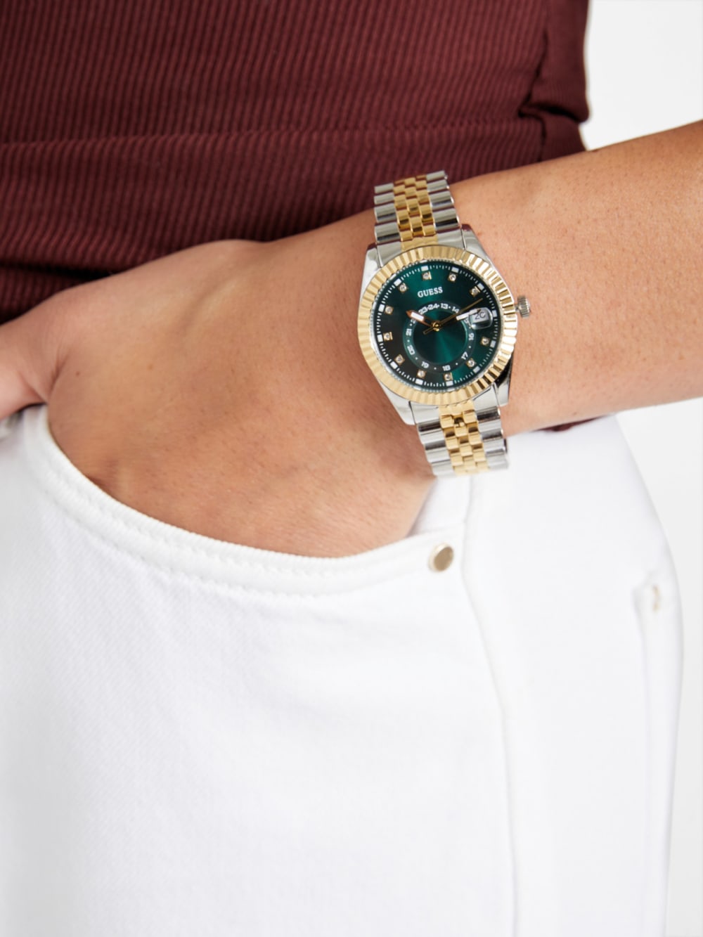 Two-Tone and Green Multifunction Watch - Guess