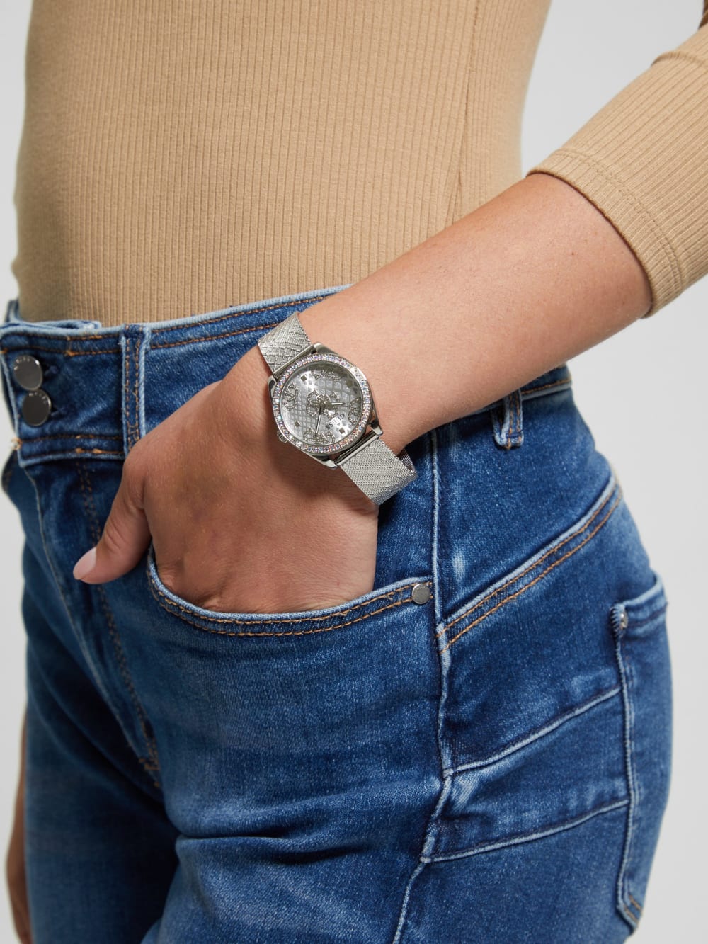Silver-Tone Mesh Analog Watch - Guess