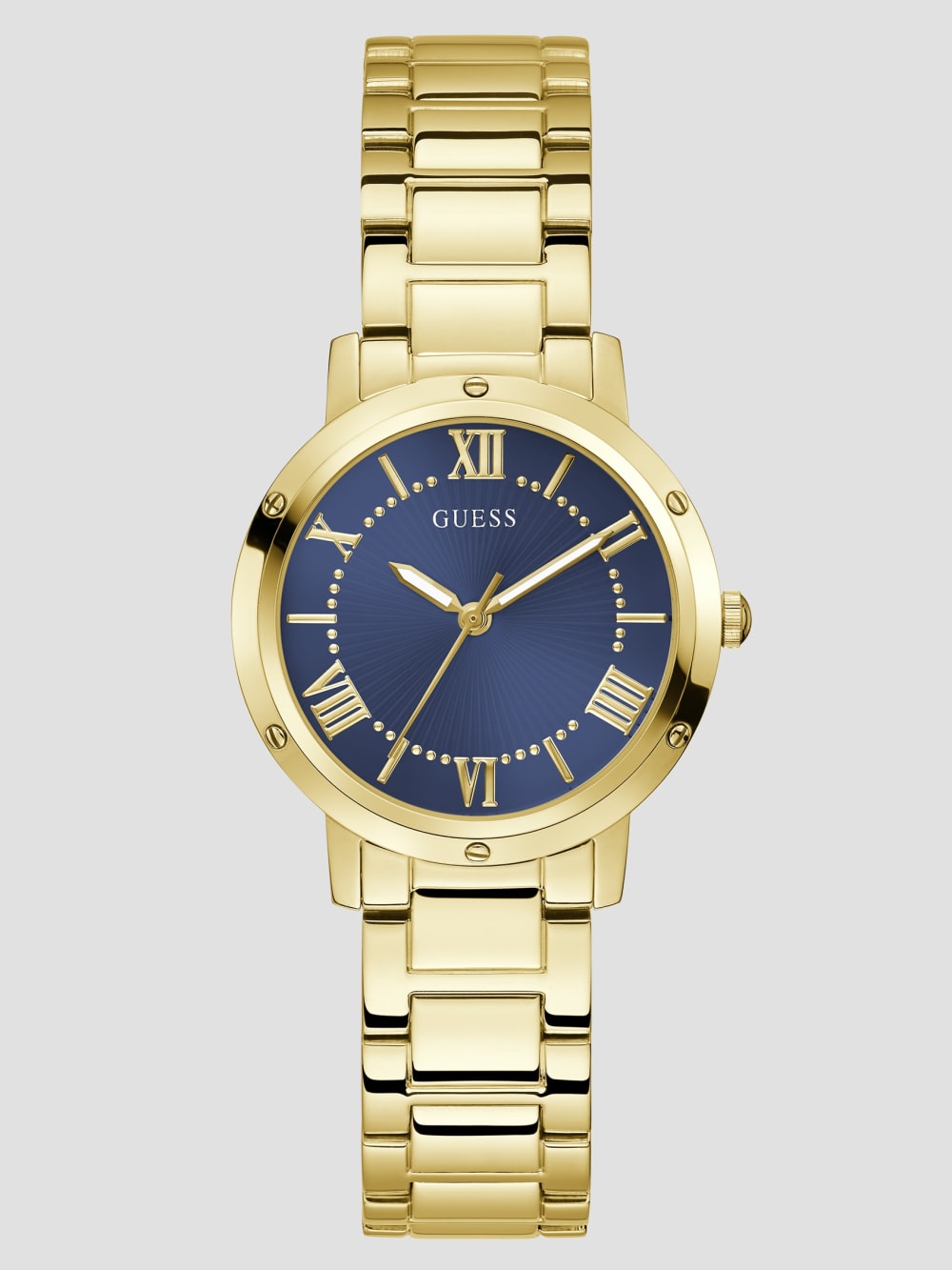 Gold-Tone and Navy Round Analog Watch - Guess