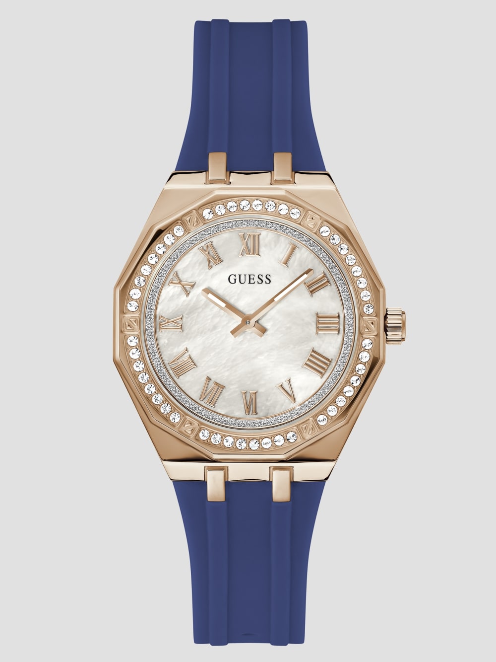 Rose Gold-Tone and Navy Silicone Analog Watch - Guess