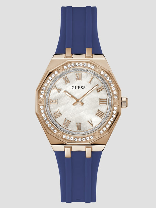 Rose Gold-Tone and Navy Silicone Analog Watch - Guess