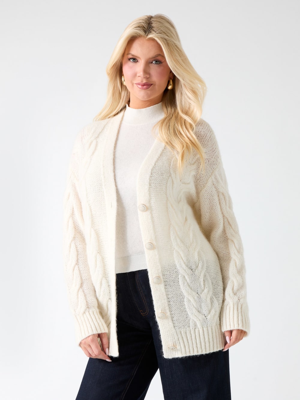 Ginny Cable-Knit Sweater Cardigan - Guess