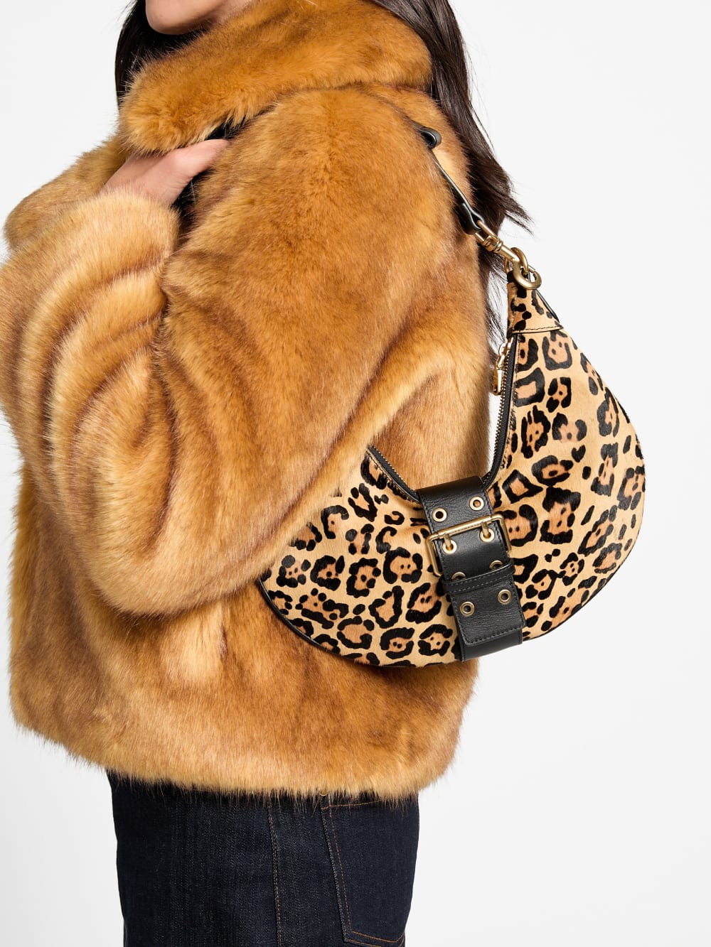 Leopard Crescent Shoulder Bag - Guess