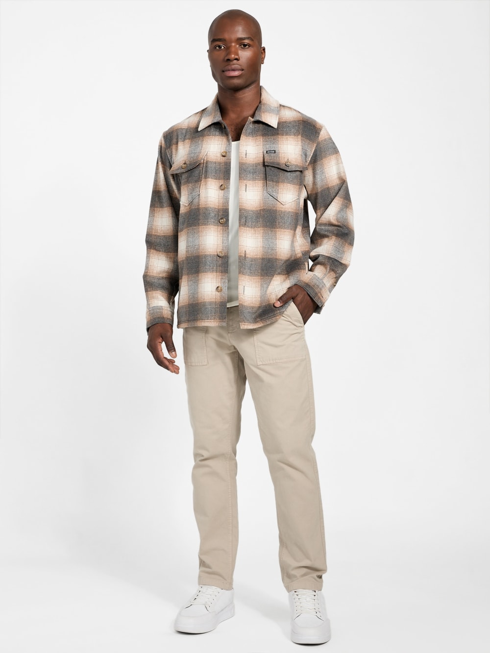 Eco Checkered Wool-Blend Overshirt - Guess