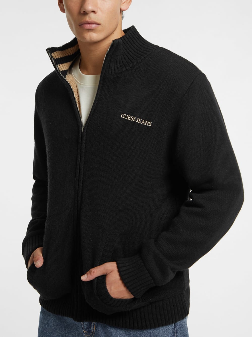Wool-Blend Logo Zip-Up Sweater - Guess