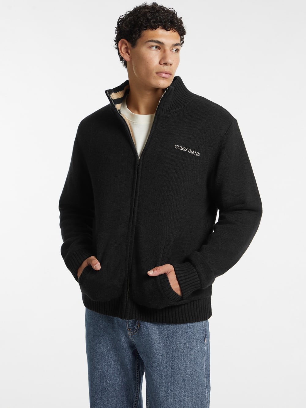 Wool-Blend Logo Zip-Up Sweater - Guess
