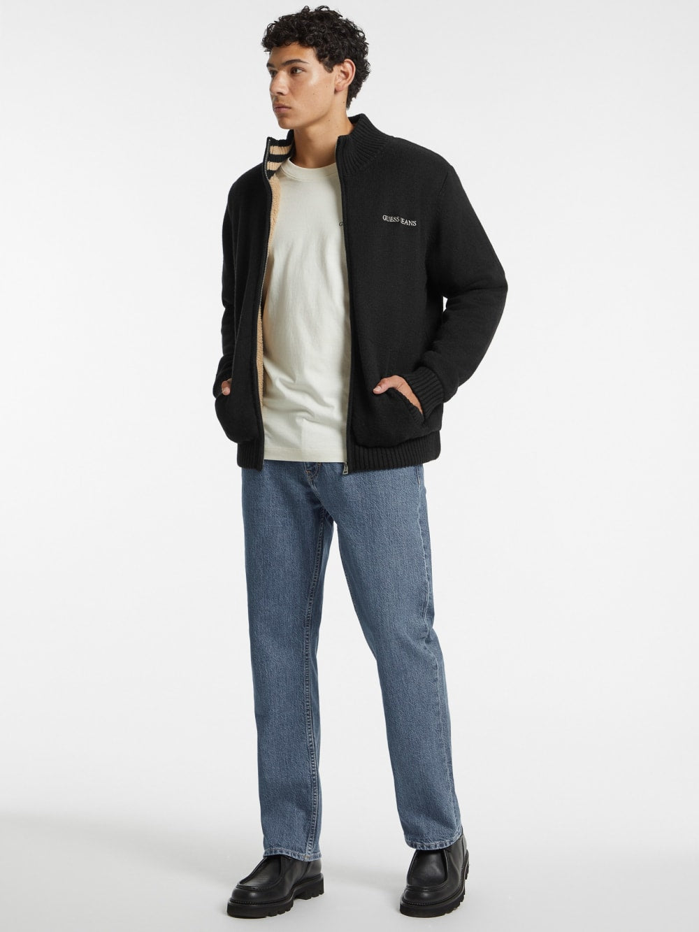 Wool-Blend Logo Zip-Up Sweater - Guess