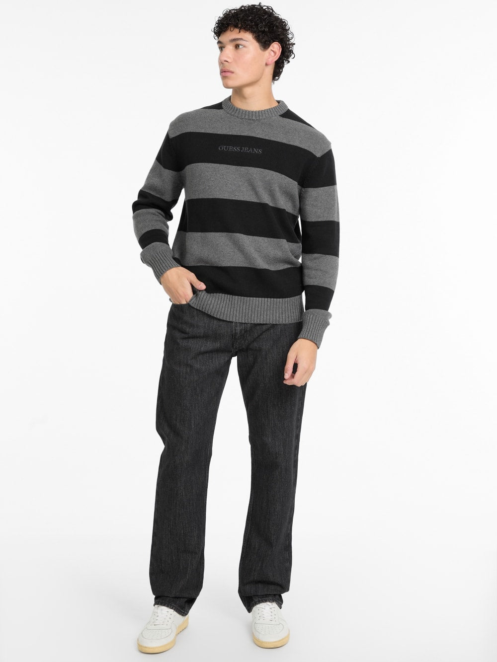 Striped Embroidered Logo Sweater - Guess