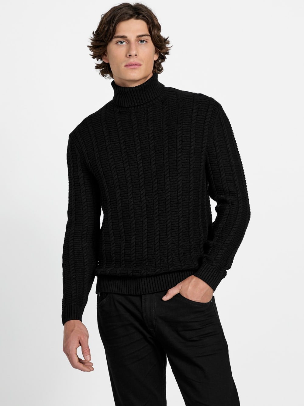 Eco Brandon Cable-Knit Turtleneck Sweater - Guess