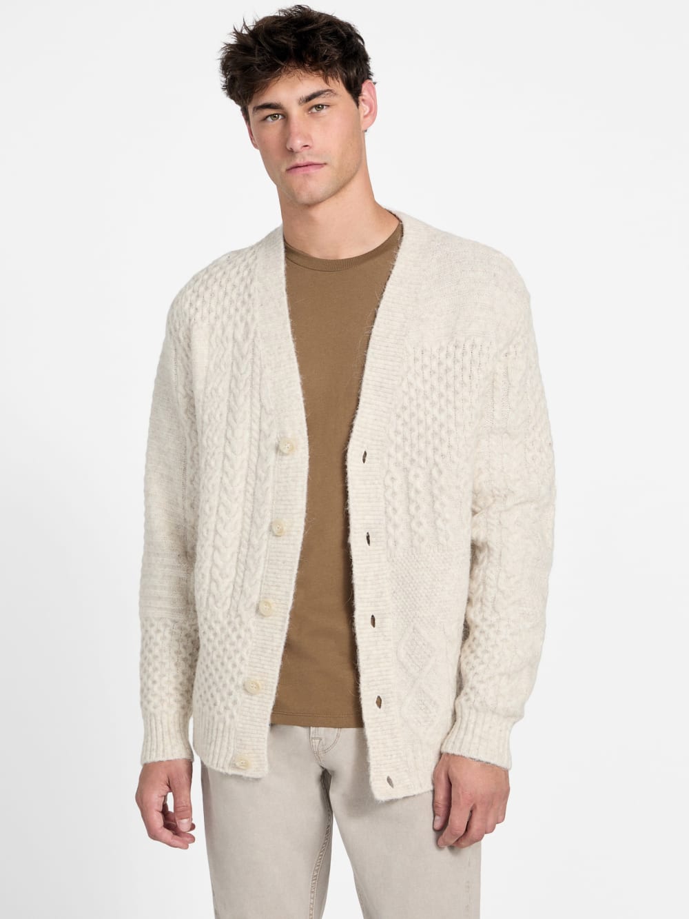 Eco Jeffry Cable-Stitch Cardigan Sweater - Guess