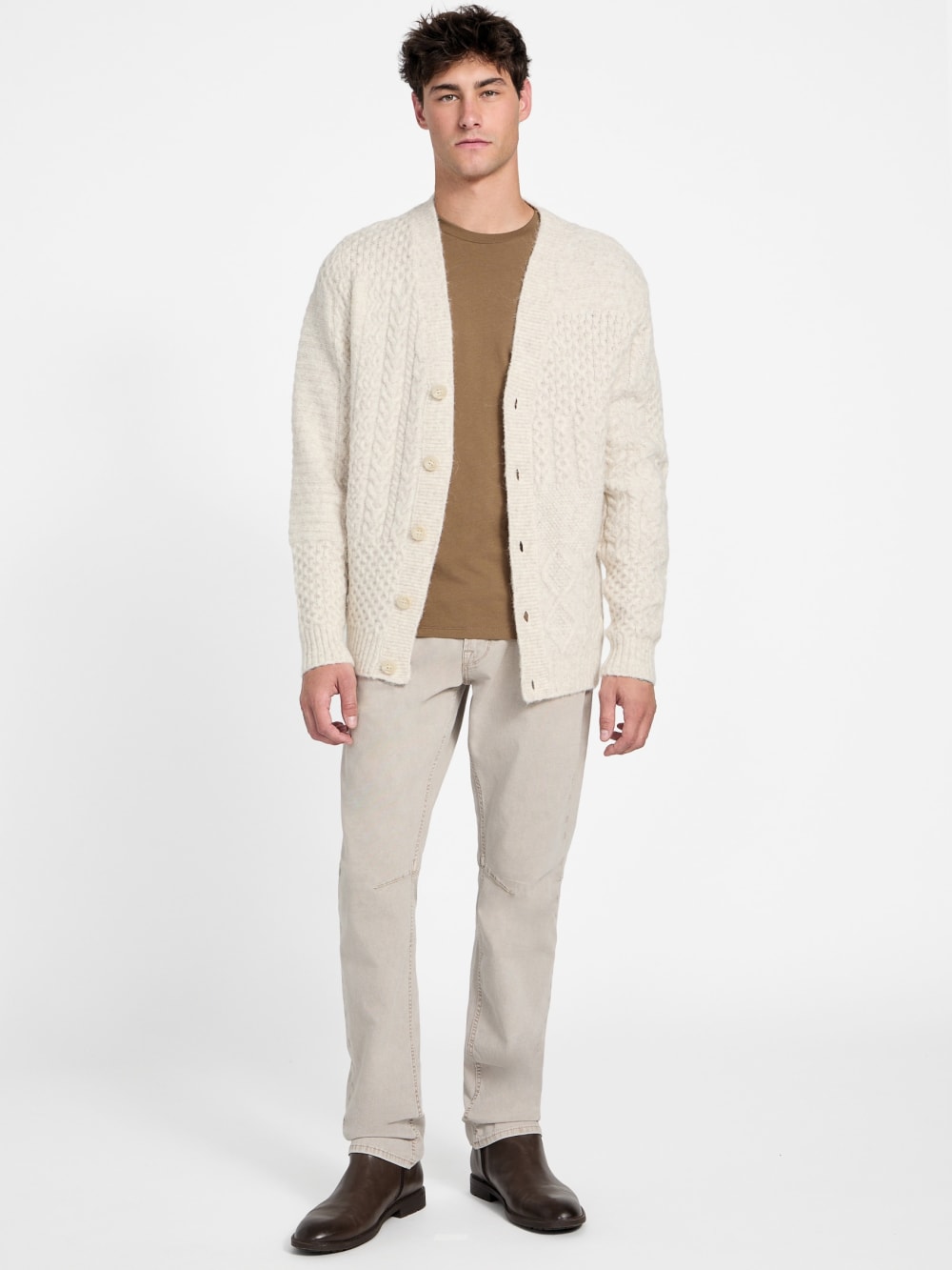 Eco Jeffry Cable-Stitch Cardigan Sweater - Guess