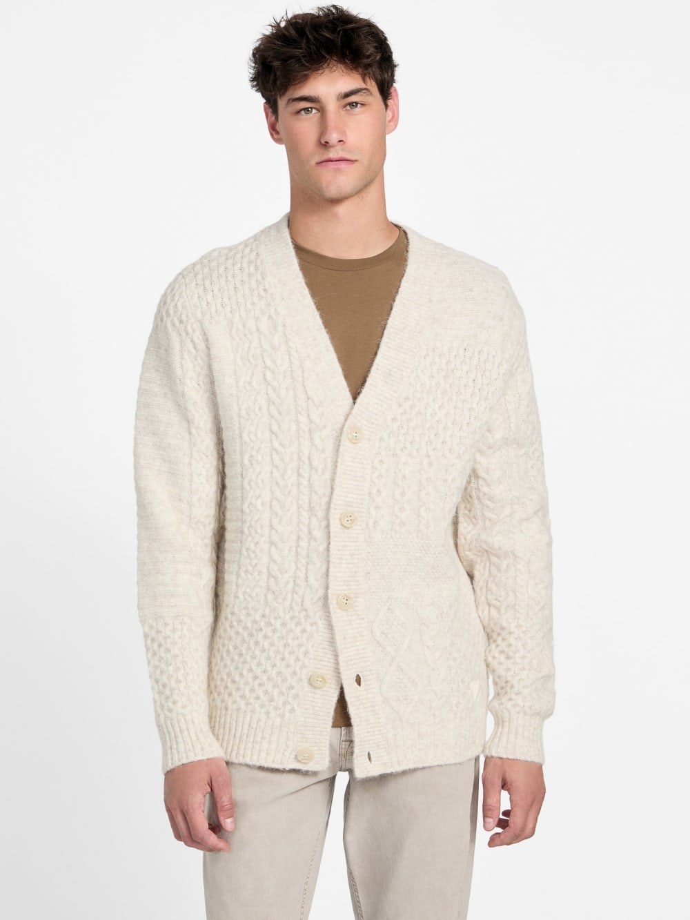 Eco Jeffry Cable-Stitch Cardigan Sweater - Guess