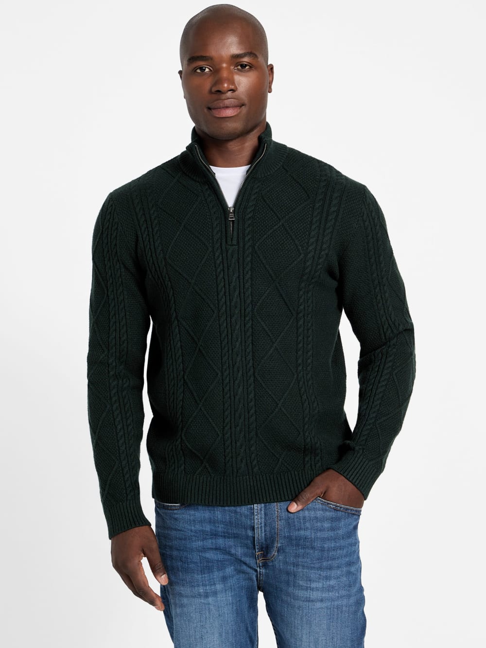 Eco Noel Zip Cable-Knit Sweater - Guess