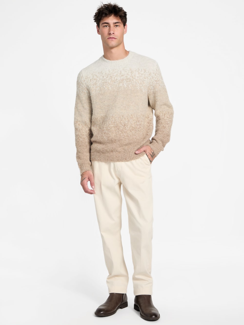 Eco Trey Crewneck Marled Striped Sweater - Guess